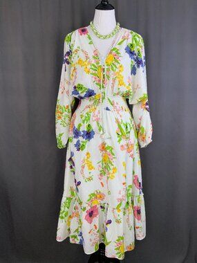 New Rose & Rose Dobby Floral Bohemian Style Cotton Msxi Dress Sz L